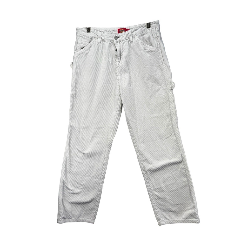 Dickies White Corduroy Pants Women's Size 5/27 Utility Workwear Wide Leg
